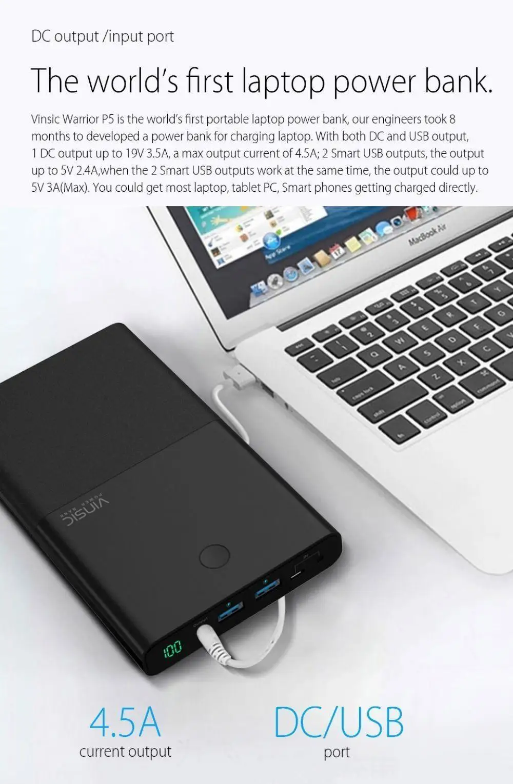 Vinsic 30000 мА/ч высокое зарядное устройство для ноутбука Daul USB внешняя батарея