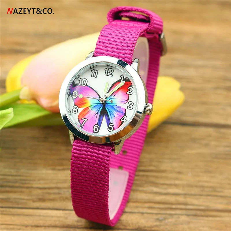 

NAZEYT brand children watch kids quartz watch colorful butterfly dial luminous hands little boys girls nylon watch