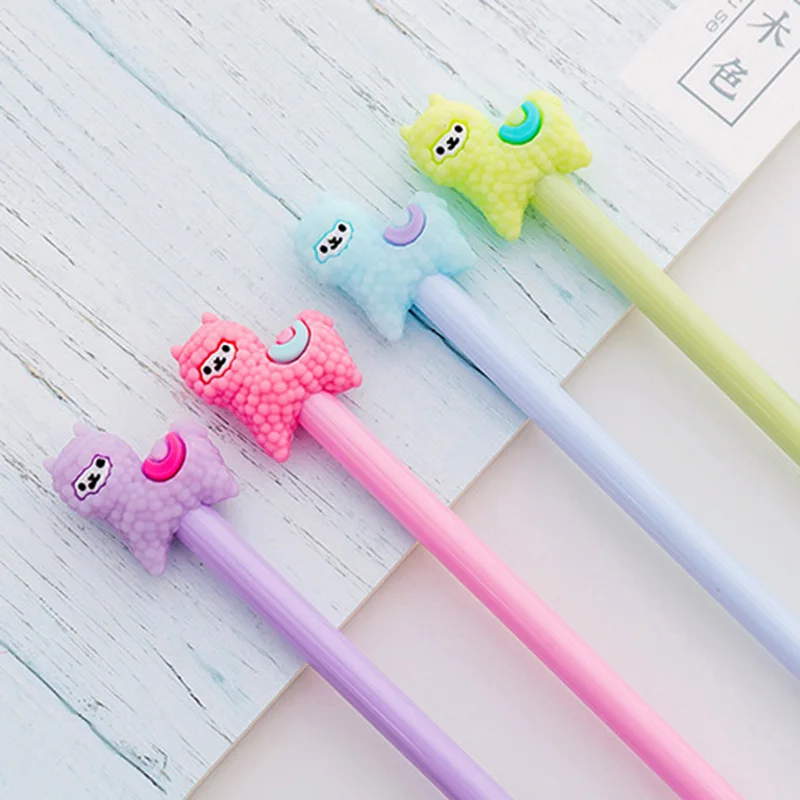 4 шт./компл. Мультфильм Альпака гелевая ручка 0 38 мм Kawaii с черными чернилами
