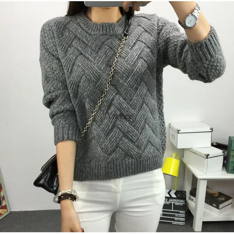 Winter O-neck Women's Sweater Jersey Woman Mohair Knitted Twisted Thick Warm Lady's Pullover 2020 College Jumper Women Gray | Женская