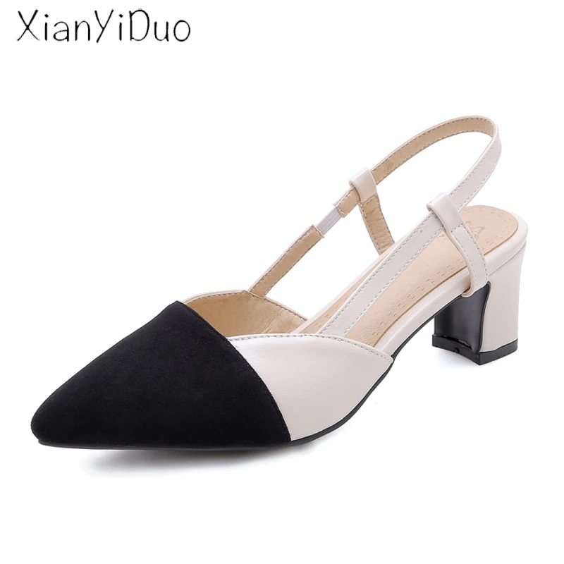 Xianyiduo/женские босоножки на среднем квадратном каблуке с острым носком цвет