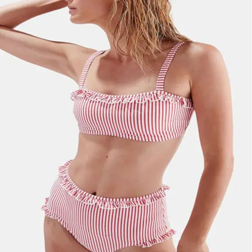 Summer Womens Pink Striped Swimwear Bandage Push-Up Bikini Set Brazilian Triangle Swimsuit Beachwear | Спорт и развлечения
