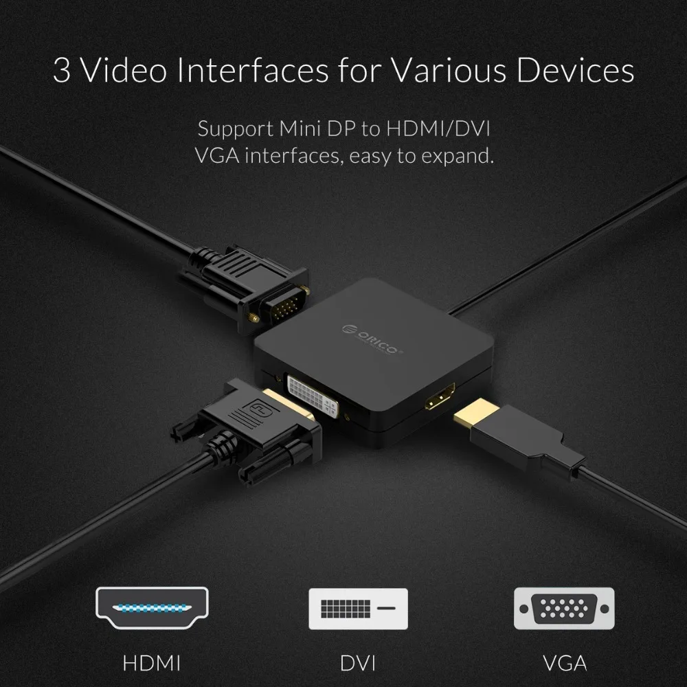 Мини адаптер ORICO 3 в 1 с DP на HDMI VGA DVI переходник типа папа мама 1080p для PS3 PS4 Xbox 360 пк