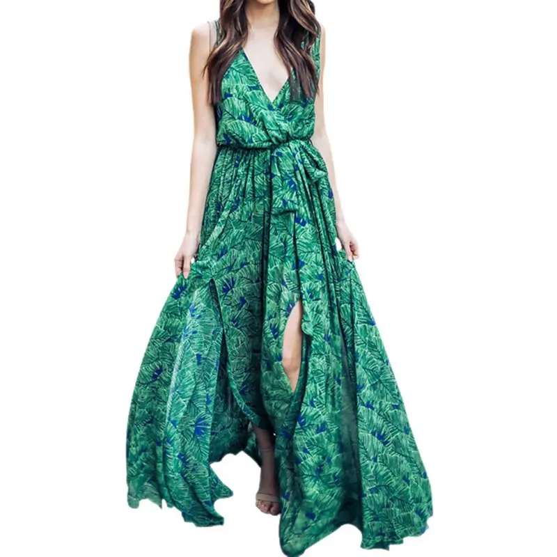 Летняя зеленая тропическая одежда 2019 Сплит путешествия растение печатных