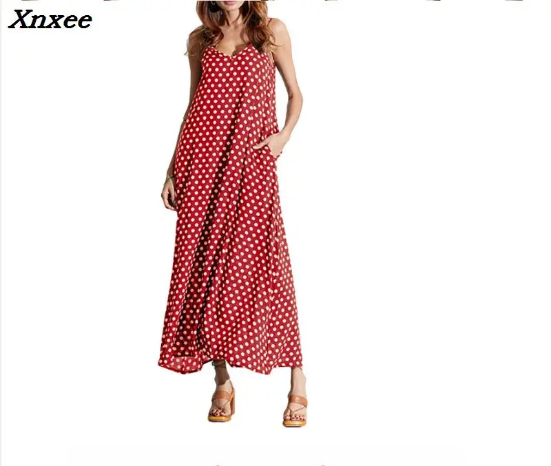 

Sexy summer women dress plus size loose sling long dress vintage elegant beach vestidos bohemian style Xnxee