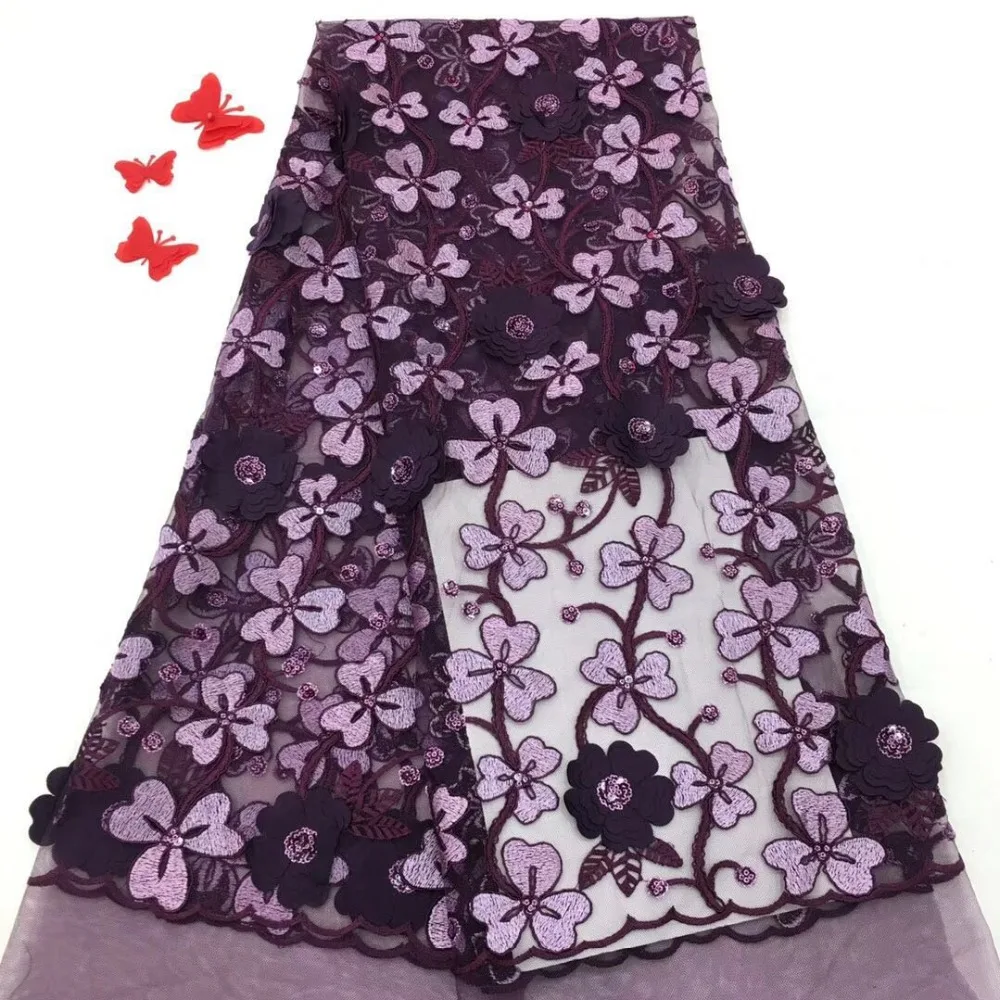 

2019 Floral embroidered sequins 3D flower lace for women dress African french tulle 3D lace fabric