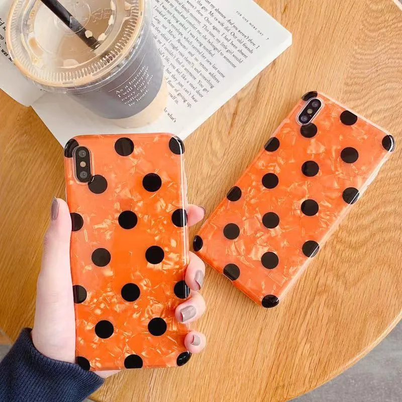 Lovebay для iphone 7 6 S 8 Plus X Чехол оранжевый в черный горошек Coque чехол на корпус телефона