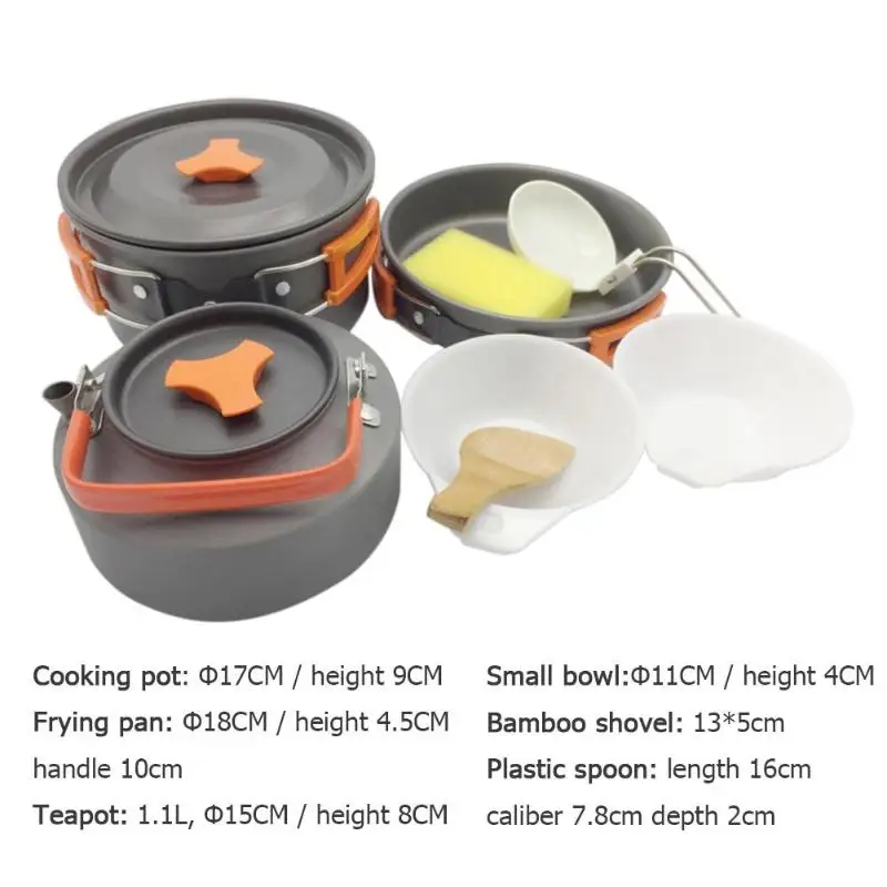 

8pcs/set Outdoor Camping Cookware Set Portable Utensils 2-3 Persons Bowl Pot Spoon tableware Cooking Travel Picnic Set