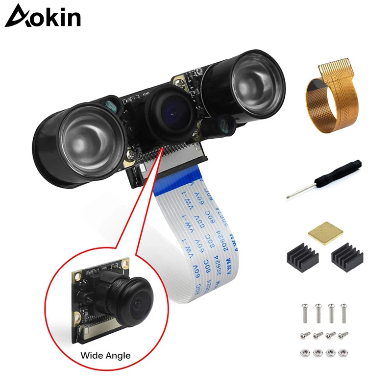 Aokin для Raspberry Pi 3 камера рыбий глаз широкоугольная 160 градусов ИК 5 Мп 1080p гибкий