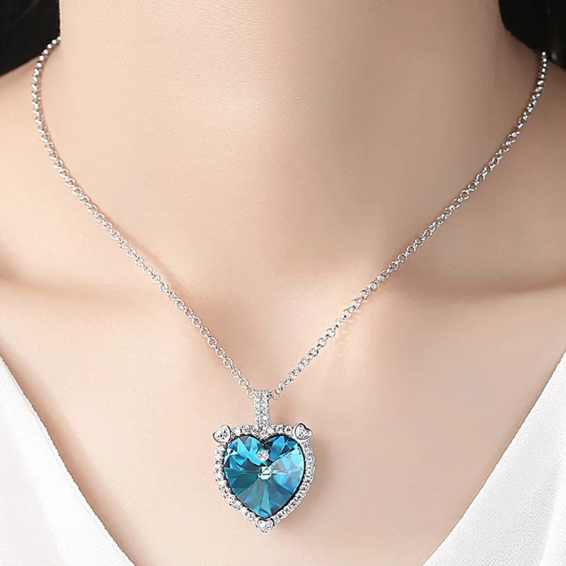 Fashion Blue Big Heart Crystal Women Love Wedding Necklace Zircon Statement Choker New Best | Украшения и аксессуары