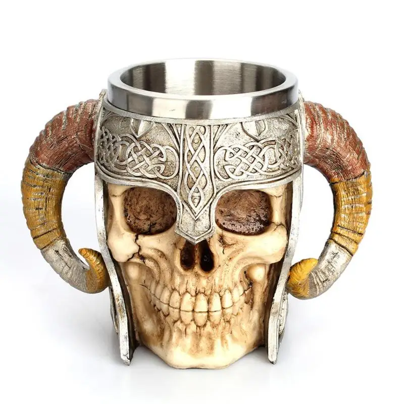 

Stainless Steel 3D Drinking Cup Resin Skull Mug Beer Coffee Tea Cups Pub Bar Drinkware Home Decor Gift