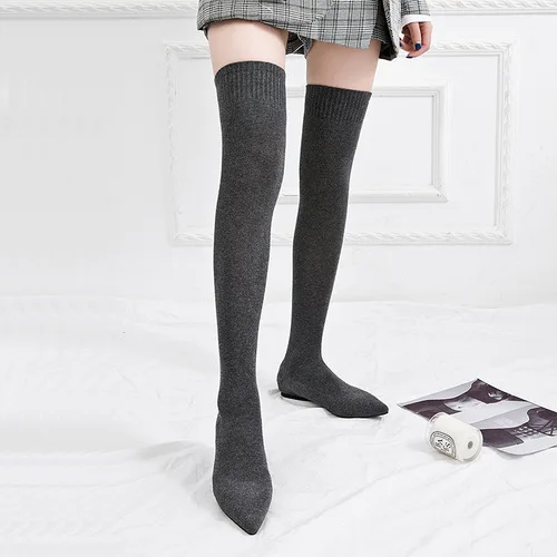 

Moraima Snc New Hot Sale Eastic Socks Boots Pointed Toe Knit Wool Over The Knee Boots Woman Fashion Sexy Long Boots Summer Shoes