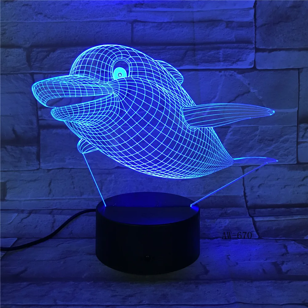 Marine Animal 3D Lamp Fish Dolphin Shark Visual Illusion Multicolor Gradient Night Light Home Decor Kids Holiday Gifts AW-670 | Освещение