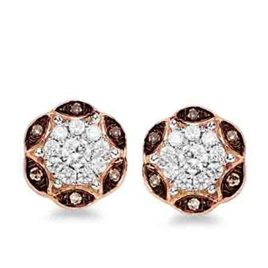Серьги-гвоздики цвета шампанского и белого бриллианта 1/4 карат розовое золото 10 |