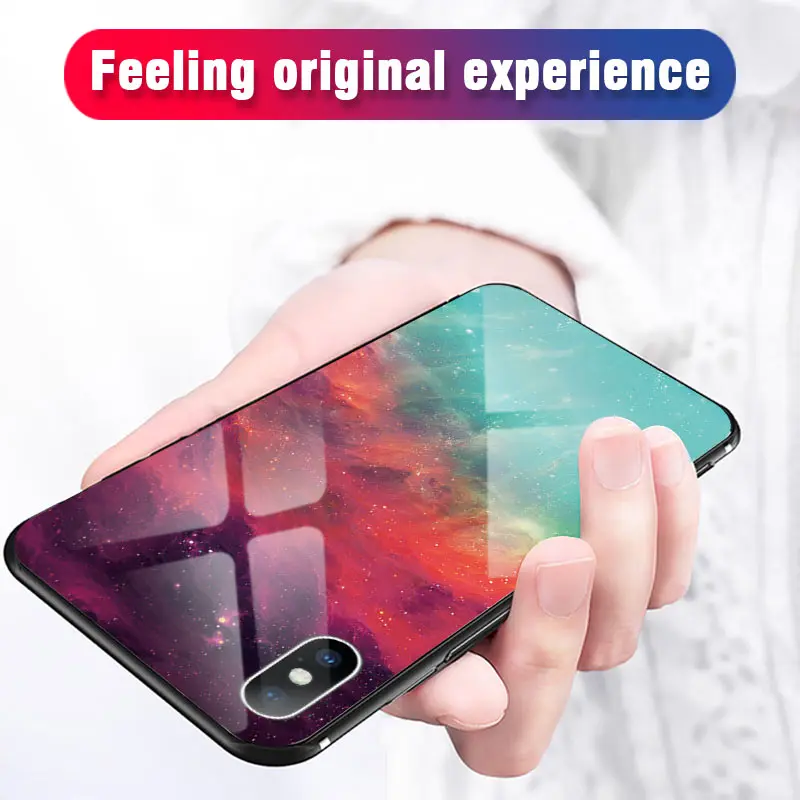 Luxury Tempered Glass Space Case for iPhone X XS MAX XR Silicone Glossy Cover iphone 8 7 6 6S Plus |