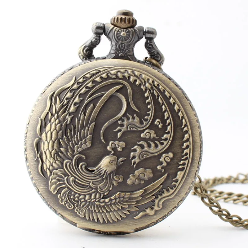 

Карманные и Fob Watc китайские кварцевые карманные часы с птицей Фениксом ожерелье кулон часы для мужчин/женщин