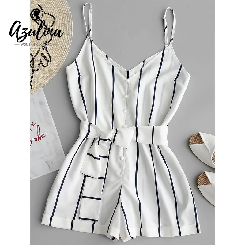 ZAFUL 2019 Полосатый Пояс Ками Romper Женский Комбинезон Повседневная Тонкий Ремешок