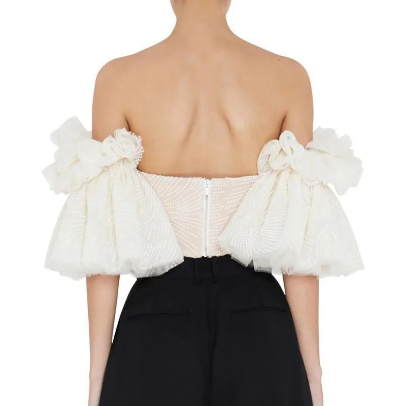 Женская укороченная блузка TWOTWINSTYLE Весенняя с открытыми плечами