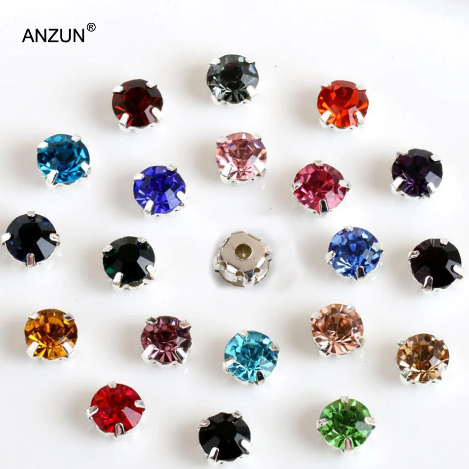 Стеклянная Серебряная основа ANZUN 100 шт./200 шт. 4 мм ss16, прозрачные кристаллы AB, пришивные стразы, аксессуары для шитья своими руками