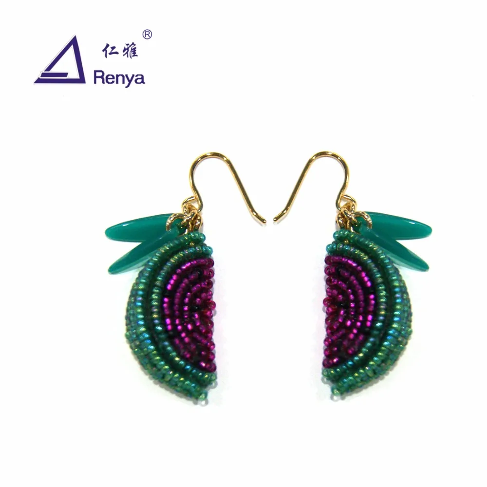 Renya/милые серьги в форме водной дыни женские ручной работы Украшенные бусинами