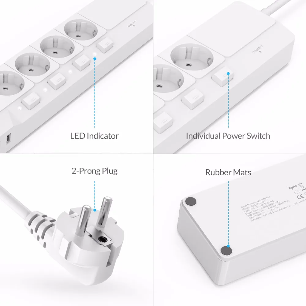 ORICO умная розетка 4 розетки переменного тока 5 usb портов Защита от перенапряжения