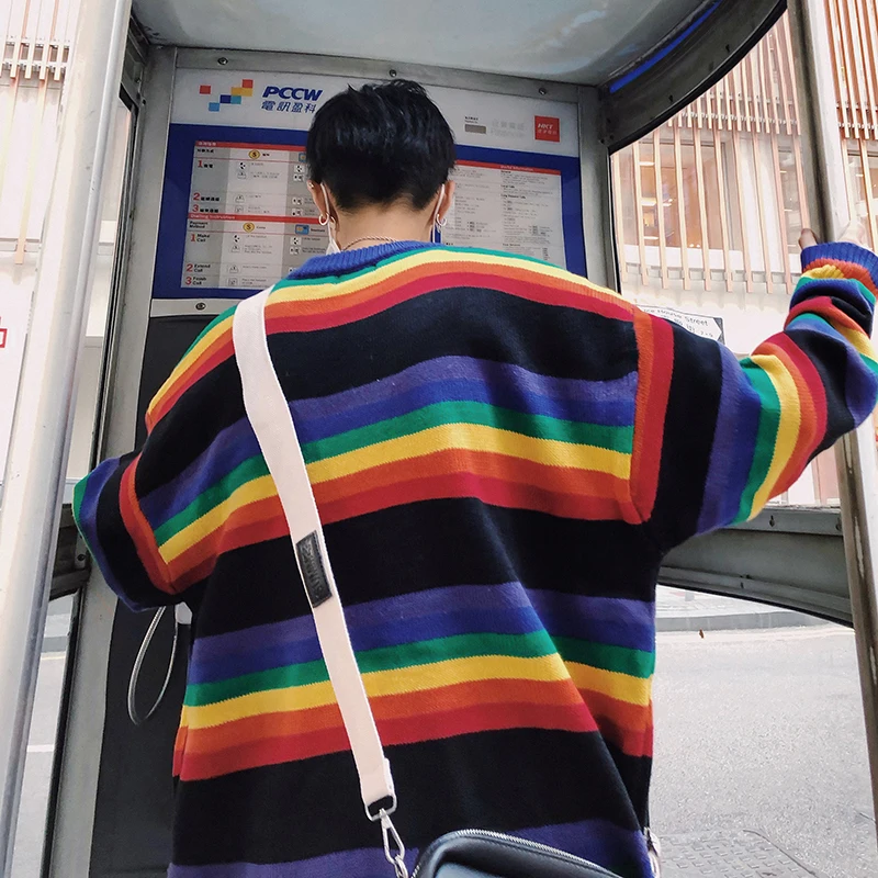 2018 ограниченная серия свитер с радужной полоской круглым вырезом и вышитыми