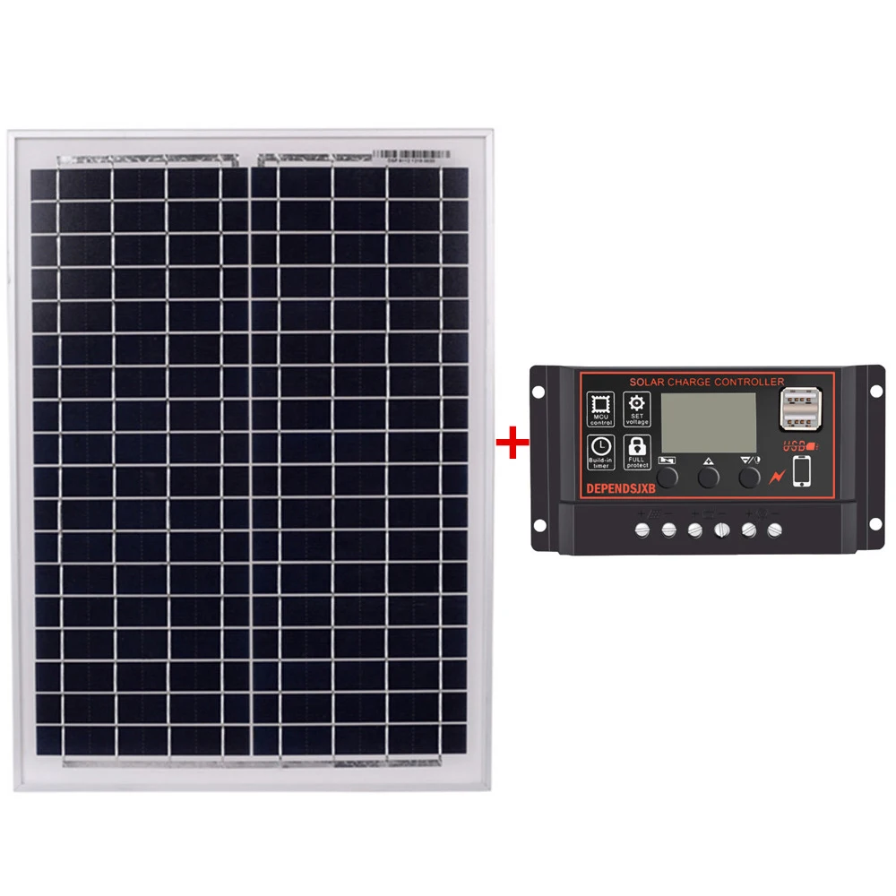 Солнечная панель 18V20W черные солнечные панели + 12В/24В Солнечный контроллер с Usb