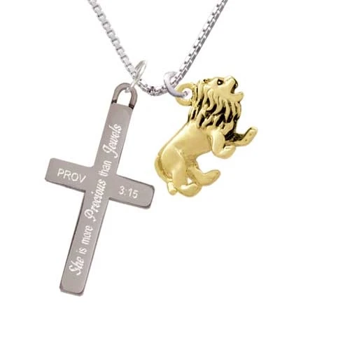 Золотой тон 3-d Лев-она более Драгоценная-крест ожерелье | Украшения и аксессуары
