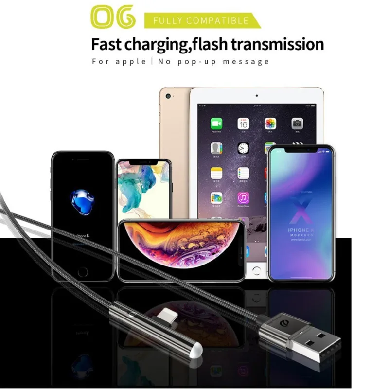 Wsken светодиодный usb кабель для iPhone Lightning Зарядное устройство 2.4A быстрой зарядки и