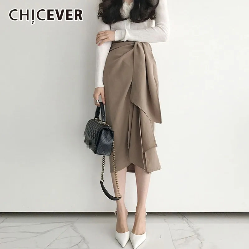 CHICEVER 2020 весенние юбки для женщин Нерегулярные с высокой талией ленты Женская