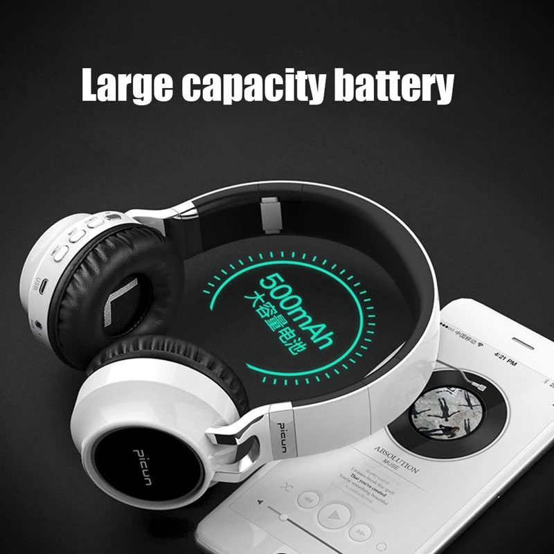 Беспроводные наушники Picun P60 Bluetooth светящиеся 24 часа работы mp3 плеер с микрофоном