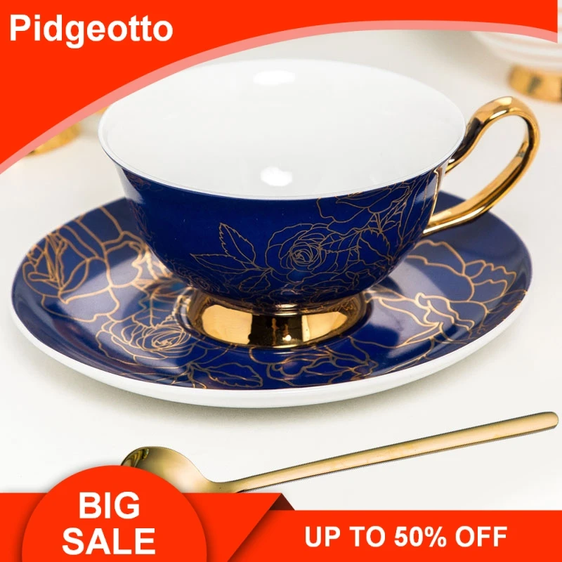 

British Style Bone China Coffee Cup With Spoon Gold Afternoon Tea Cup Saucer Set Coffee Cup Set Bridesmaid Gift Free Shipping