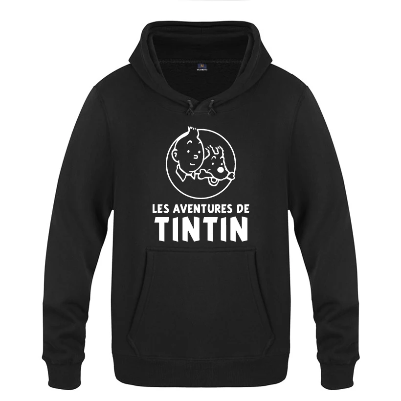 

Tintin Adventure Cute Cartoon Anime Hoodies Men 2018 Men's Pullover Fleece Hooded Sweatshirts