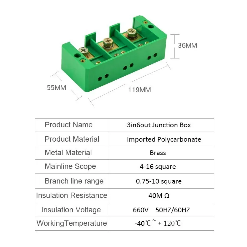 Блок клеммных колодок три в шесть выходных проводов Клеммная коробка 3 фазы 6