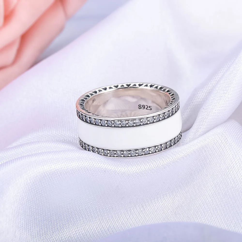 DEVOLOVE Новое перламутровое кольцо с сердцем для женщин 925 Серебро CZ белая эмаль