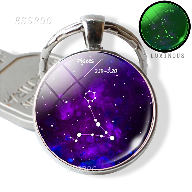 12 знаков зодиака брелок со светящимся стеклом купольная бижутерия Gemini Virgo