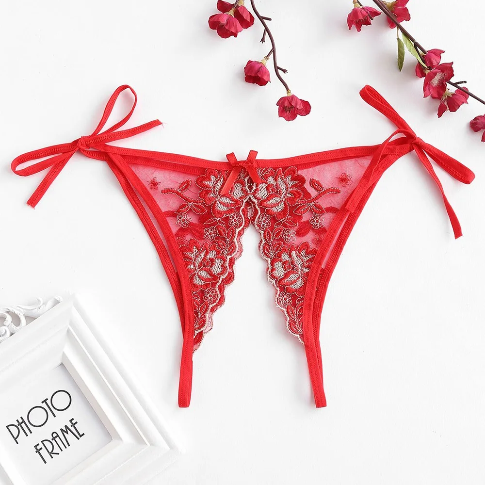 ZAFUL Цветочные Вышитые Crotchless Галстук Боковые Трусики марочный Cексуальный