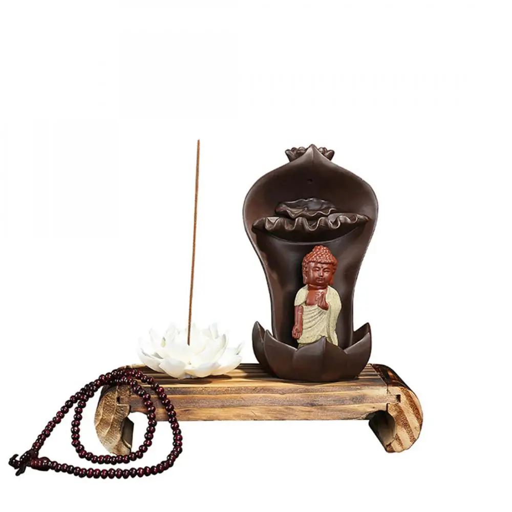 

Small Buddha Ceramic Backflow Incense Burner Lotus Flower Smoke Waterfall Stick Incense Holder Decorative Buddha Home Decor