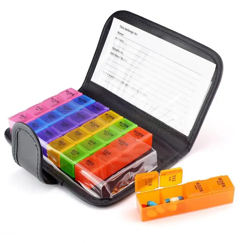 7 Day Rainbow Pill Medicine Kit Tablet with PU Leather Case 28 Grids Pillbox Holder Storage Organizer Container U3 | Красота и
