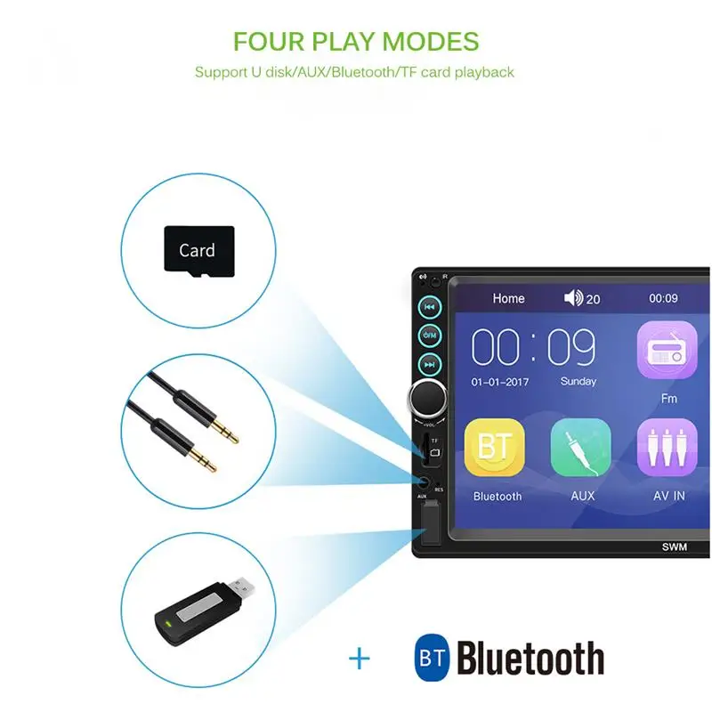 7 дюймов Экран магнитола с Bluetooth Поддержка для рулевого колеса Управление