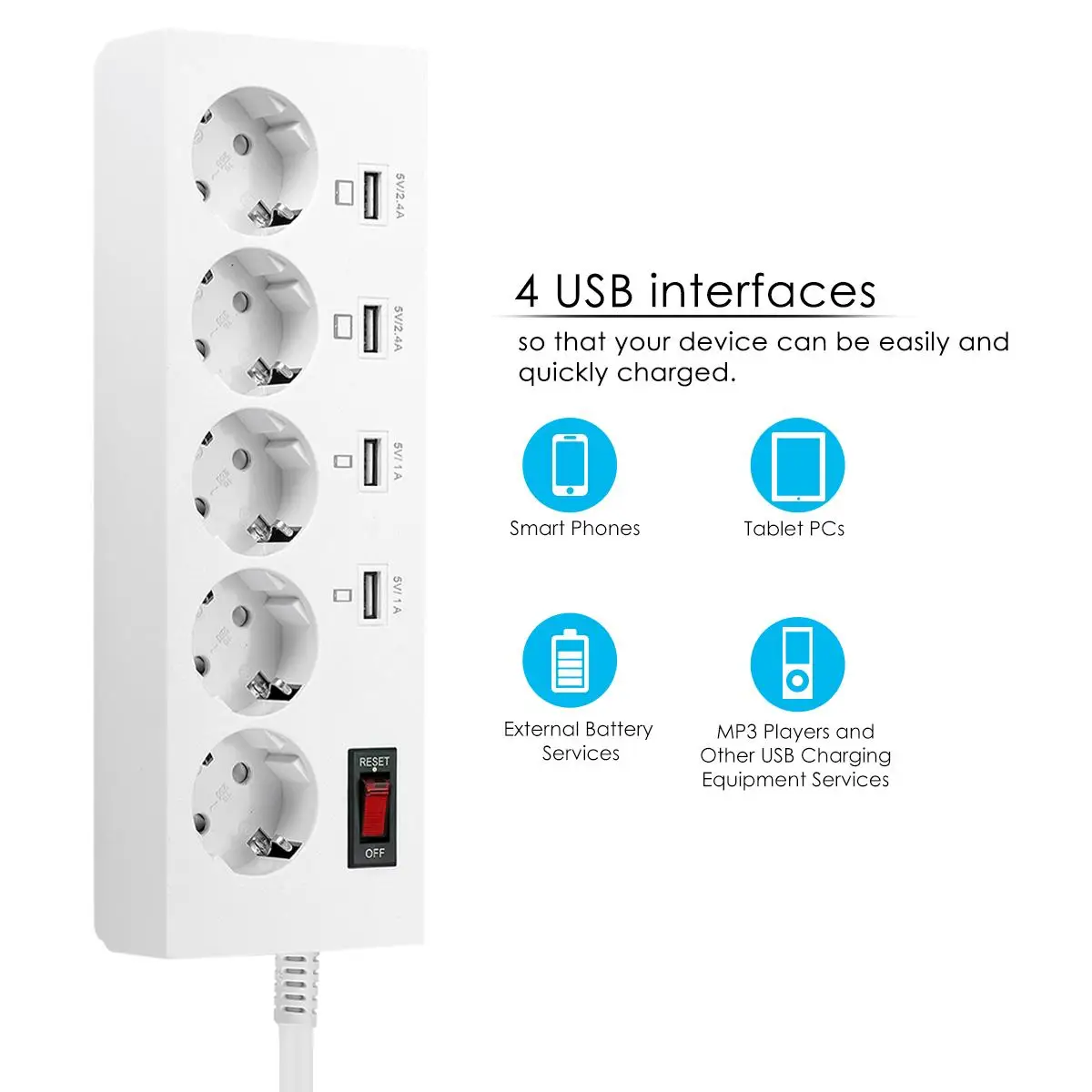 LEORY 5 Outlet 4 USB розетки переменного тока европейская полоса питания быстрое