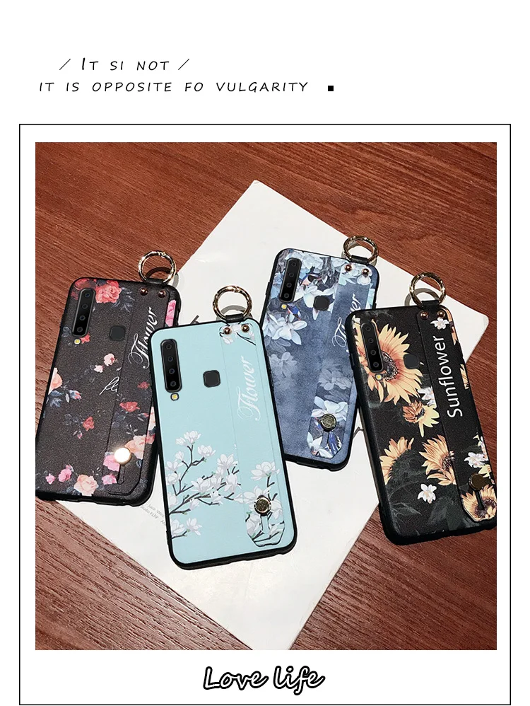 ALIVO For Samsung Galaxy A9s case Cartoon relief flowers Silicone full protection Fitted Case+Wrist lanyard for galaxy A8s Cover |