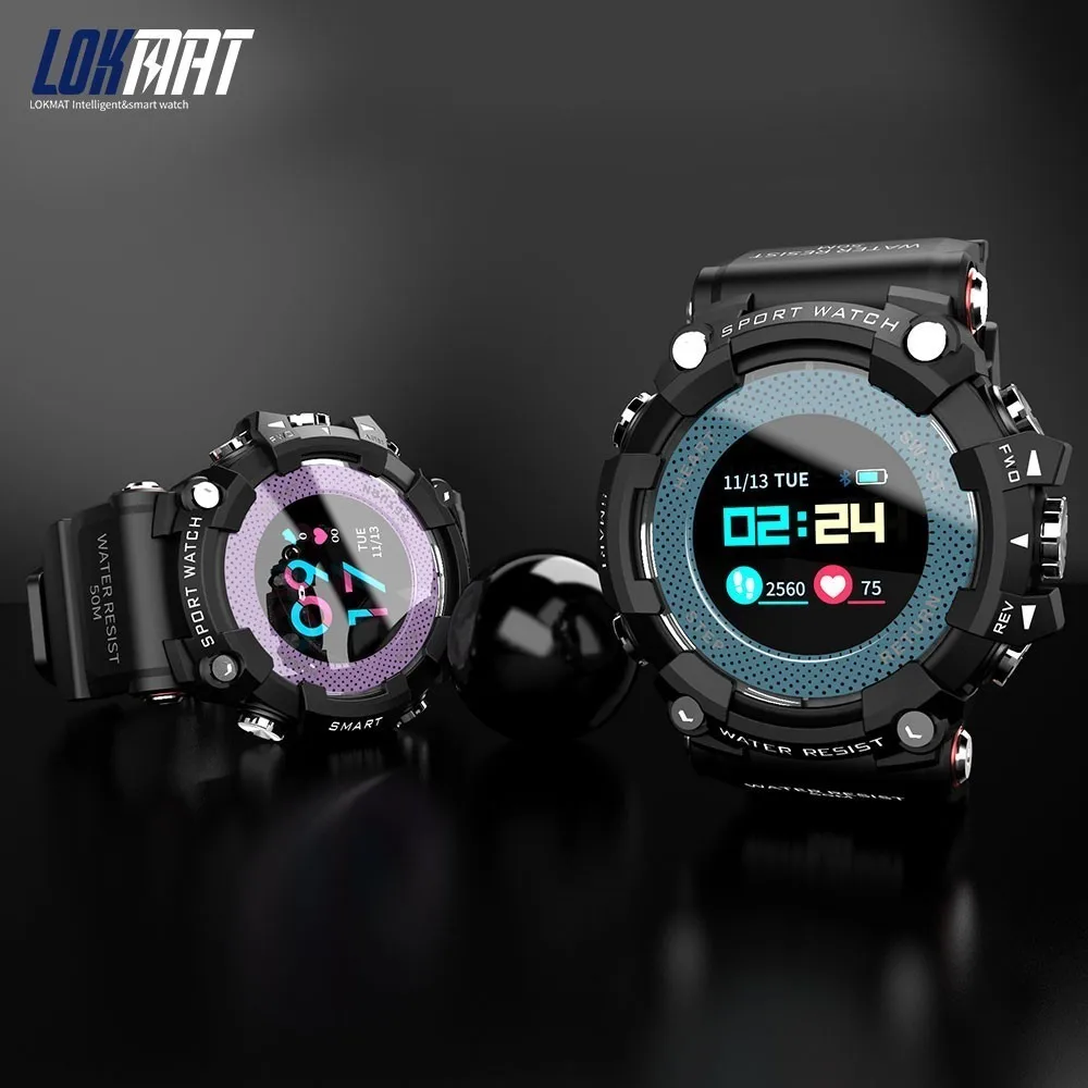 LOKMAT Bluetooth умные часы монитор сердечного ритма спортивные водонепроницаемые Push