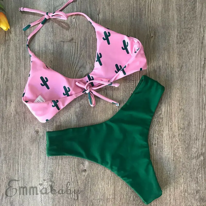 Женский купальник с принтом кактуса бикини пуш-ап сексуальный купальник-бандо