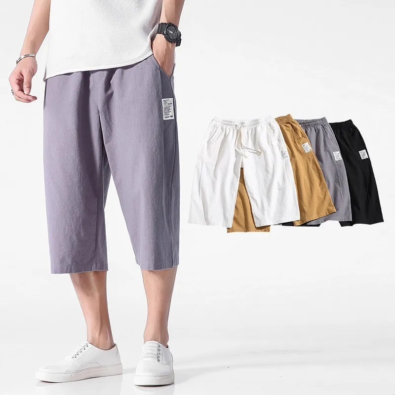 

Men Hip Pop Fashion 100% Cotton Calf-Length Harem Pants Men Wide Crotch Loose Fit Large Trousers Wide-legged Bottoms Pants Men