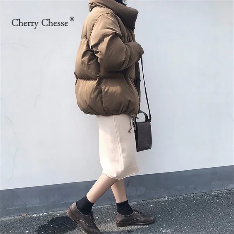 Cherry Chesse Harajuku для женщин Зимняя парка с длинными рукавами и отложным воротником