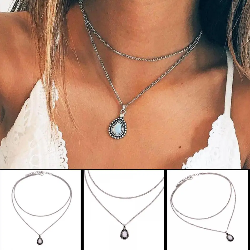 Повседневное Boho двойной женский коготь ожерелье на шею цепь слой застежка