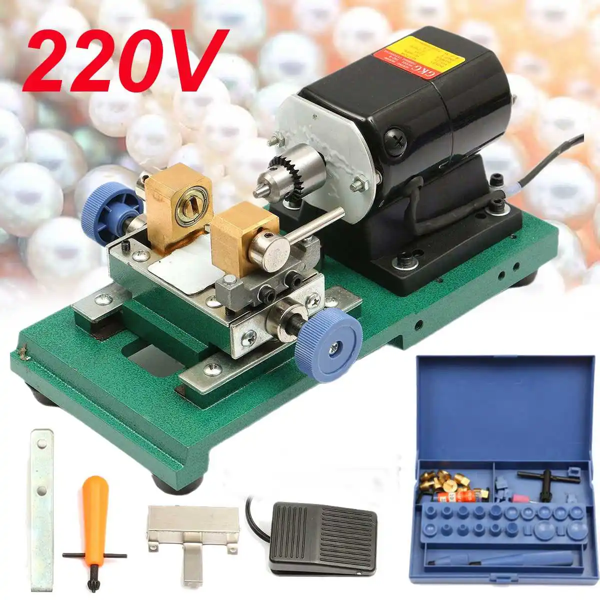 

220V 280W Stepless Pearl Drilling Holing Machine Driller Full Set Jewelry Tools
