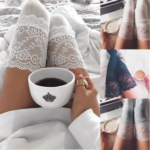 Модные женские пикантные однотонные кружевные мягкие зимние вязаные ботфорты