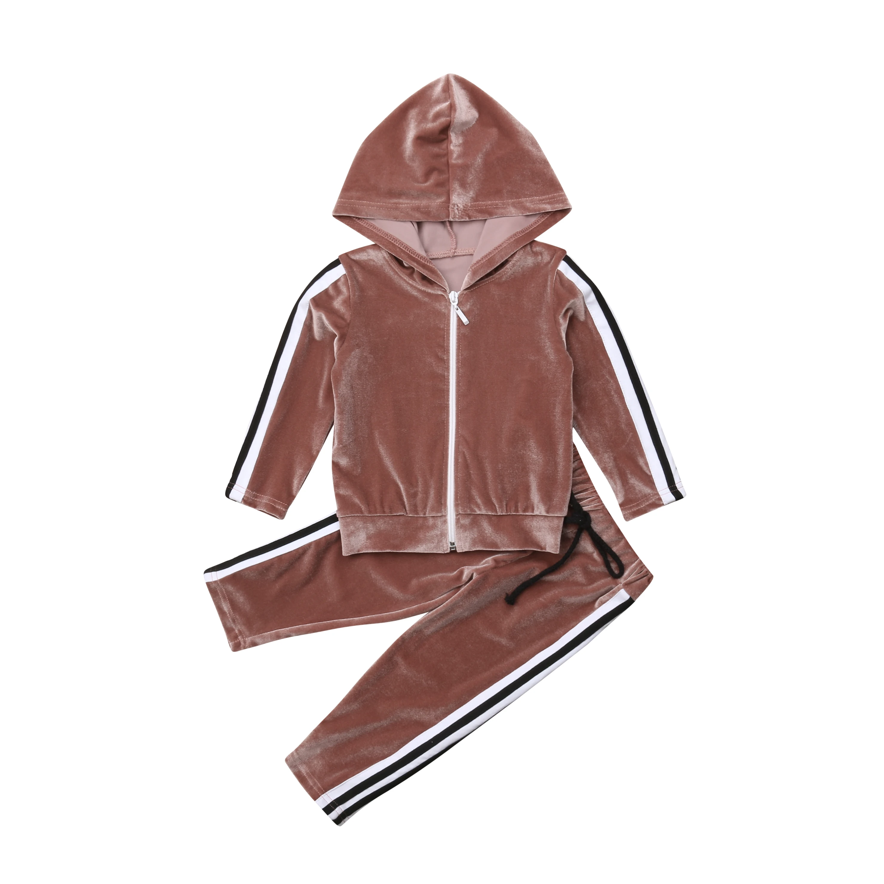 Sports Toddler Kids Baby Girl Casual Velvet Hoodie Long Sleeve T-shirt Tops Pants Solid Tracksuit Winter Outfit | Детская одежда и